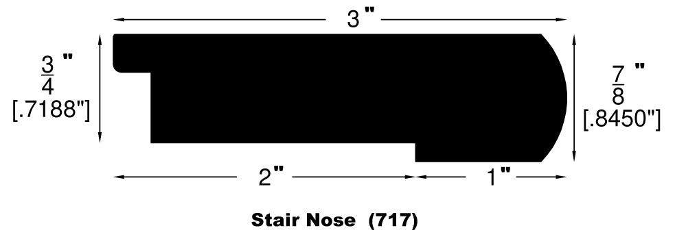 Unfinished White Oak Stair Nose 3" - For 3/4" Floor